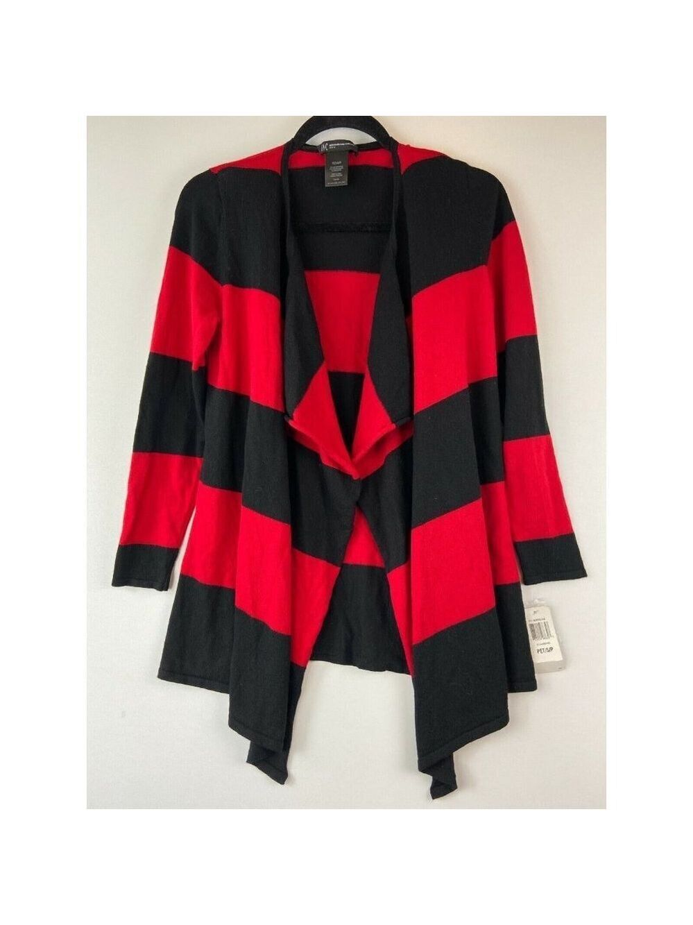 INC International Concepts Black Red Striped Drape Cardigan Size Petite …